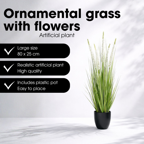 Mica Decorations Eremurus – Kunstgras in Pot – Realistische Nepplant Woondecoratie – Kunstplanten voor Binnen en Buiten – H80 x Ø25 cm – Groen, Wit