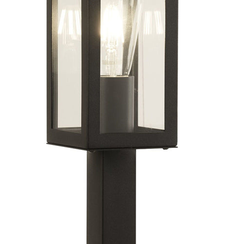 Searchlight Box - 1 Light Outdoor Tuinpaal Kort Zwart met Helder Glas IP44, E27