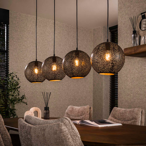 Giga Meubel Hanglamp Zip - Zwart Metaal - 4-Lichts - 130x25x150cm
