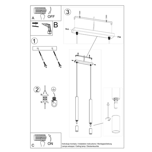 Sollux Lighting Hanglamp WEZYR 2 zwart - 30x6x120cm