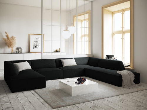 Micadoni Panoramische hoekbank rechts Ruby 7-zits, ribfluwelen, zwart - 273x366x69cm