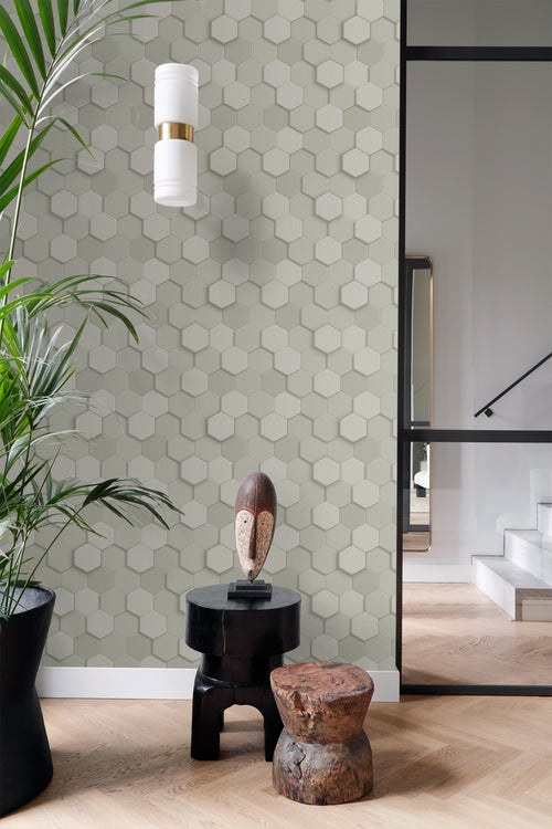 Origin Wallcoverings behang 3d hexagon motief lichtgrijs - 53 cm x 10.05 m - 347850
