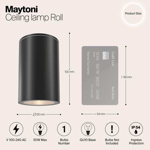 Maytoni Outdoor - Plafondlamp Roll - Zwart - Ø6,5 - vtwonen shop