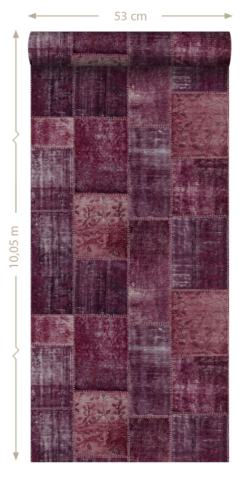 ESTAhome behang Marrakech kelim patchwork tapijt bordeaux rood - 53 cm x 10.05 m - 148653