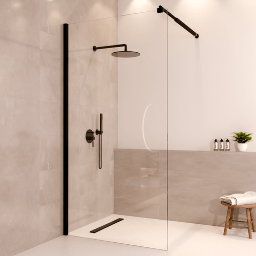 LOMAZOO douchewand Lima - inloopdouche - anti kalk nano coating - helder glas - 8 mm - zwart - 100 x 200 cm