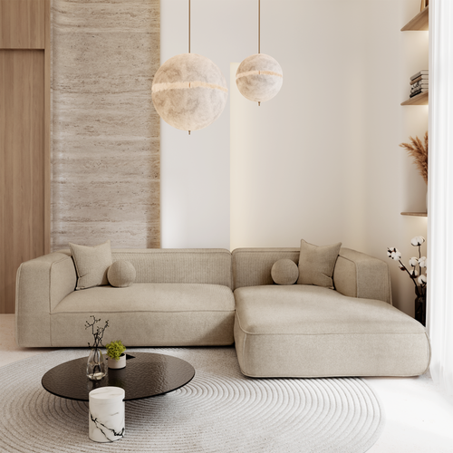 Premium Interiors - Rechthoekige hoekbank SOFIA - kruispatroonweefsel beige 255cm
