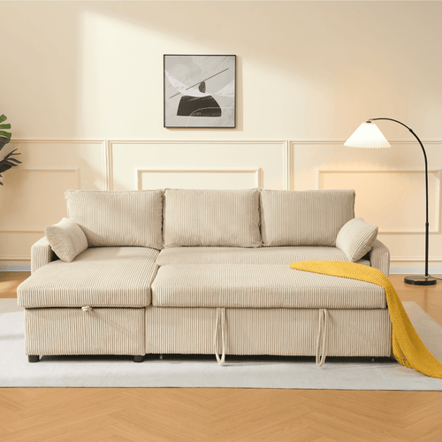 Calicosy - LOUISON 3-zits slaapbank - Beige - 219x147x84 cm