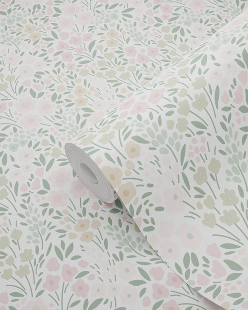 ESTAhome behang bloemetjes zacht roze en groen - 53 cm x 10.05 m - 139532