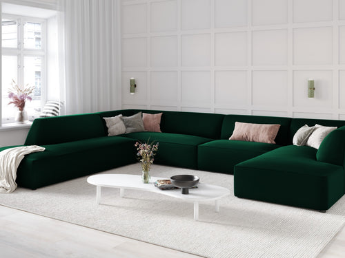 Micadoni Panoramische hoekbank links Ruby 7-zits, flueel, flessengroen - 273x366x69cm