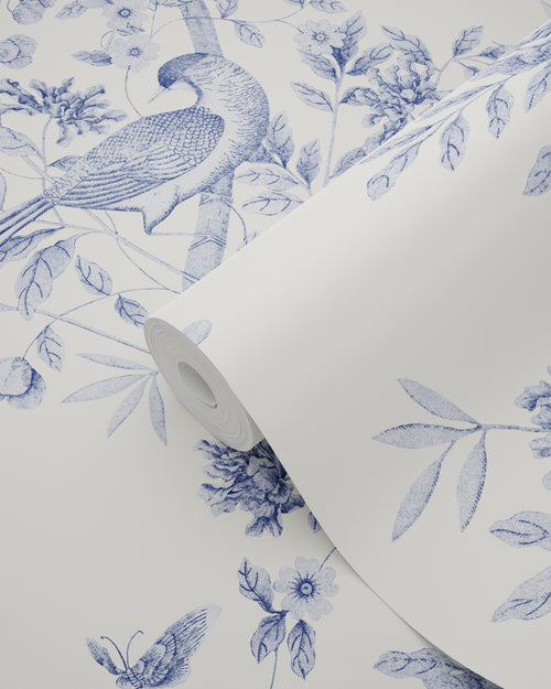 ESTAhome behang bloemen en vogels delfts blauw - 50 x 900 cm - 132115