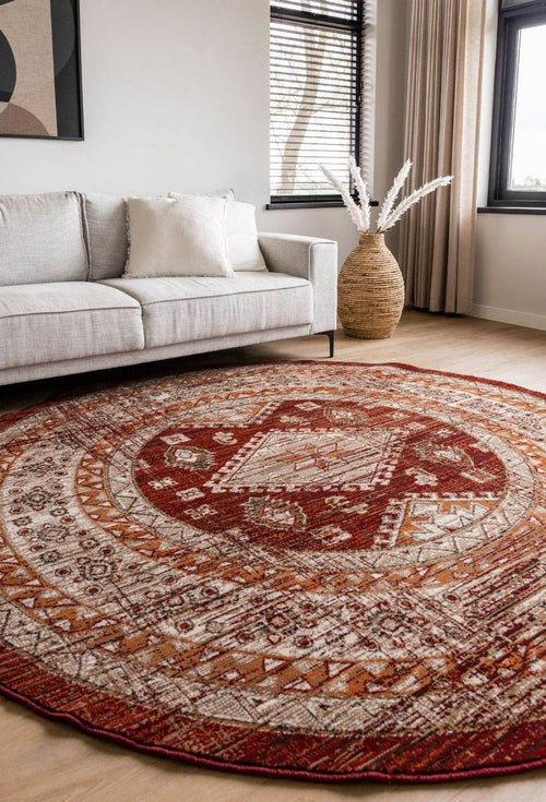 Interieur05 Rond Vintage Vloerkleed Aila Rood/Oranje - 240 x 240 cm - vtwonen shop