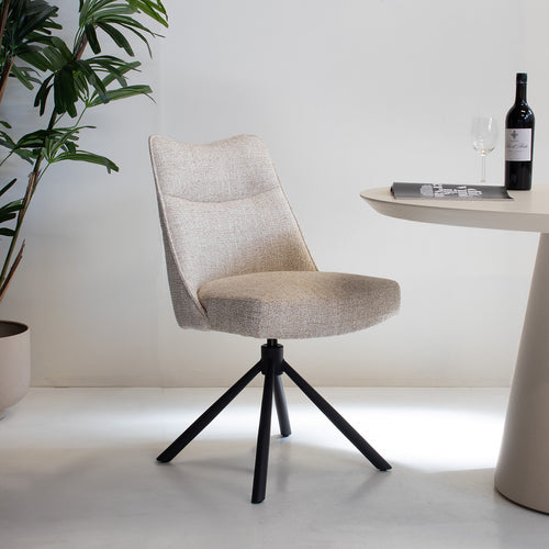 DÉJA Living Eetkamerstoel Meau - Beige/Zwart - Draaibaar - Set van 2