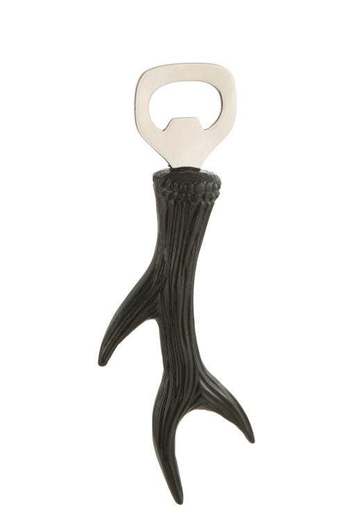 J-Line flesopener Gewei - staal - zwart