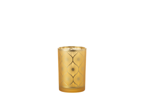 J-Line windlicht Ruit Bloemen - glas - geel - large