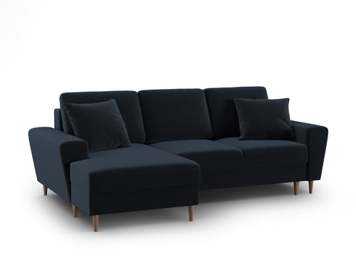 Cosmopolitan Design Uitklapbare hoekbank links met opbergdoos Kyoto 4-zits, flueel donkerblauw - 145x241x88cm