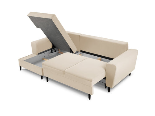 Cosmopolitan Design Uitklapbare hoekbank links met opbergdoos Kyoto 4-zits, ribfluwelen, beige - 145x241x88cm