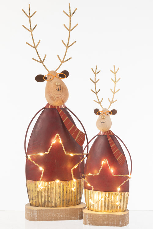 J-Line decoratie Rendier + Sjaal/Bril - metaal - roest/goud - large - LED lichtjes - vtwonen shop