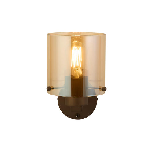 Searchlight Sweden 1-lichts wandlamp mokka metaal & amber glas