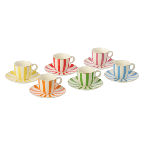 J-Line kopje + schoteltje - porselein - mix - small - set van 6