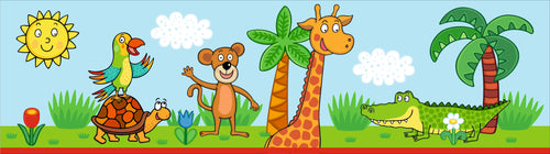 Sanders & Sanders zelfklevende behangrand jungle dieren blauw 14 x 500 cm 600019