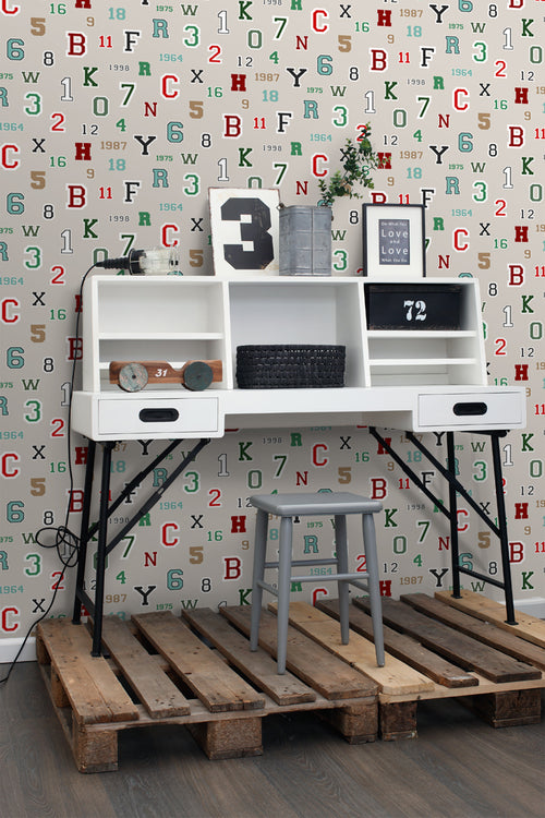 ESTAhome behang cijfers & letters beige - 53 cm x 10.05 m - 138834
