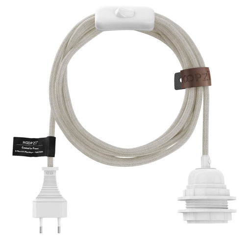 HOOPZI Pendelsnoer - off white - linnen - 4.5 meter - max 40W - fitting E27