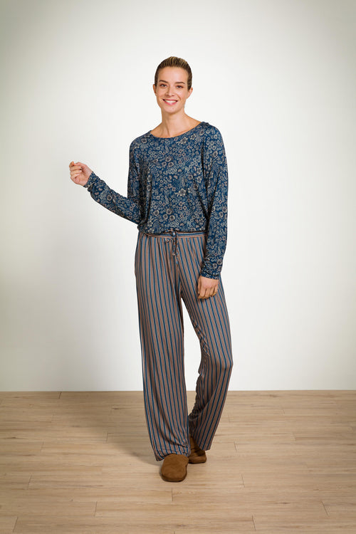 Pip Studio - Belin Pyjama Broek Dames - Kente Stripe - Blauw - XXL