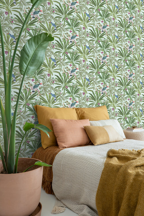 ESTAhome behang tropische jungle bladeren mintgroen en jungle groen - 53 cm x 10.05 m - 139189