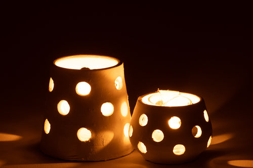 J-Line theelichthouder Ibiza - keramiek/glas - wit