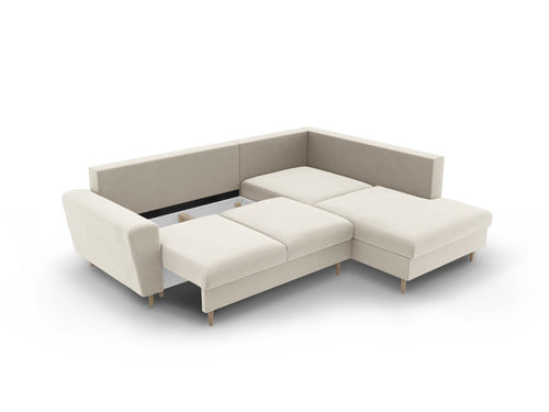 Cosmopolitan Design Converteerbare hoekbank rechts met opbergdoos Kyoto 5-zits, flueel lichtbeige - 194x243x88cm