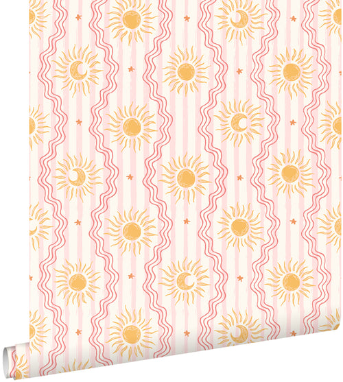 ESTAhome behang retro ornamenten roze, rood en geel - 50 x 900 cm - 132018