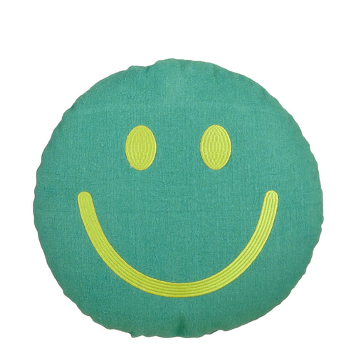 Mica Decorations Smiley Sierkussen - Kussen met Kussenhoes - Woondecoratie Woonkamer - Ø45 x 10 cm - Katoen, Polyester - Groen