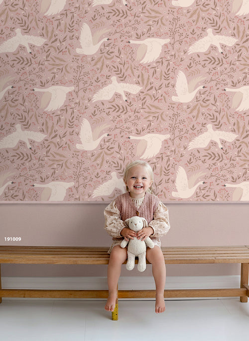 ESTAhome behang zwanen oudroze - 53 cm x 10.05 m - 130958