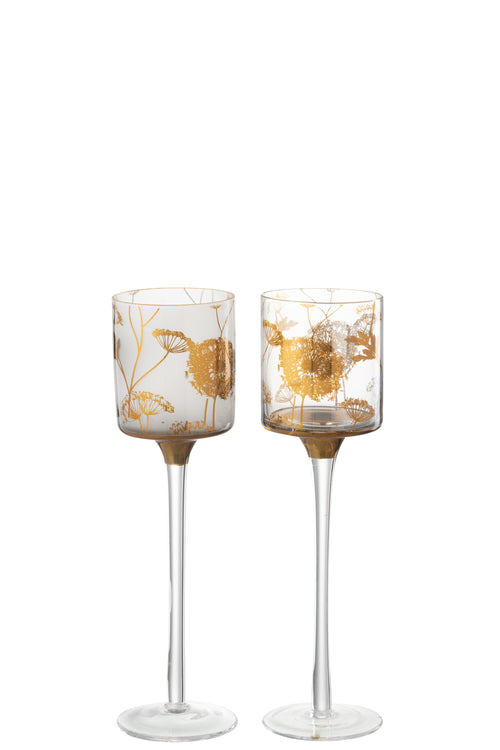 J-Line theelichthouder Op Voet - glas - goud - small - 2 stuks - vtwonen shop