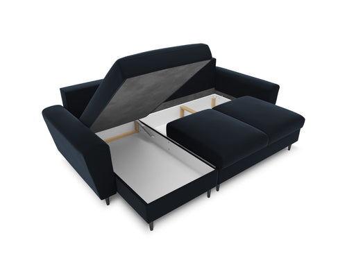 Cosmopolitan Design Omkeerbare converteerbare hoekbank met opbergdoos Kyoto 4-zits, flueel donkerblauw - 145x241x88cm