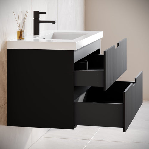 Badplaats Badkamermeubel Set Thermis 100 cm – Mat Zwart – Badmeubel met Wastafel