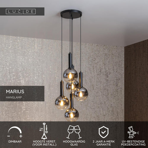Lucide hanglamp MARIUS - 5xE27 - Zwart