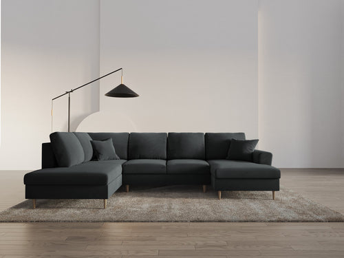 Cosmopolitan Design Links panoramische slaapbank met opbergdoos Kyoto 7-zits, flueel donkergrijs - 194x313x88cm