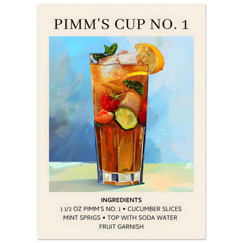 Artfulprints  Pimm's Cup No. 1 cocktail - Ingrediënten   poster 50x70 cm - vtwonen shop