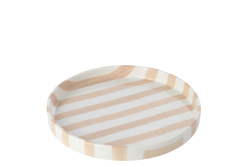 J-Line Gestreept bord - steengoed - lichtbeige/wit - small - set van 6