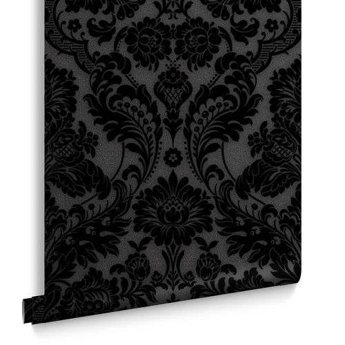 Graham & Brown Vliesbehang - Gothic Damask Flock Noir - 10mx52cm - vtwonen shop