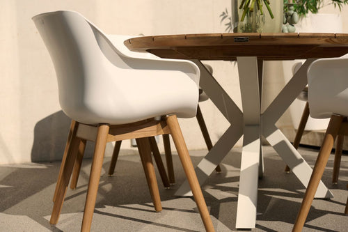 Hartman Dining Tuinset Stephanie - Naturel/Wit Teakhout - 200x120x76cm - vtwonen shop