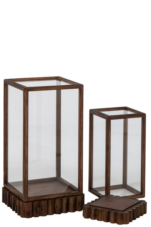 J-Line Rechthoekige vitrinedecoraties - dennenhout - bruin - set van 2