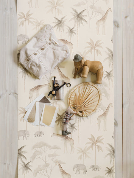 Borastapeter behang jungle dieren beige - 53 cm x 10.05 m - 660622 - vtwonen shop