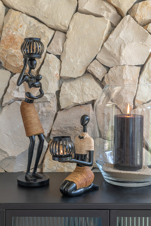 J-Line cilinderkaars - zwart - 72U - large - 6 stuks