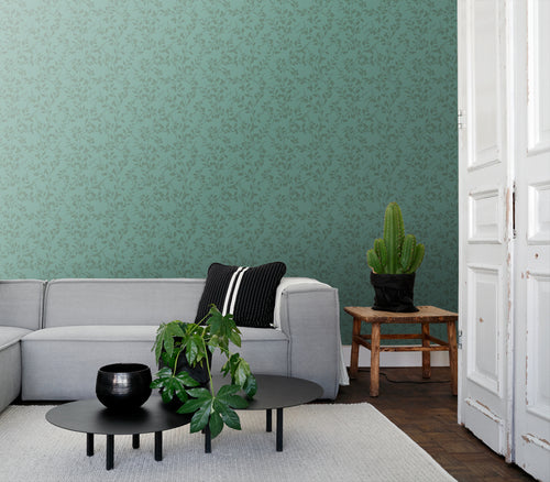 ESTAhome behang bladmotief petrolblauw - 53 cm x 10.05 m - 148730