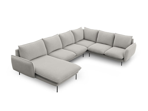 Cosmopolitan Design Panoramische hoekbank rechts Vienna 7-zits, structurele stof, lichtgrijs - 235x330x95cm