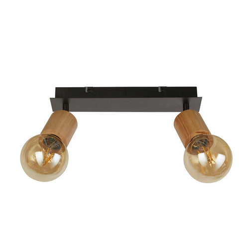 Spinny Schijnwerper met 2 lampen, hout en zwart metaal