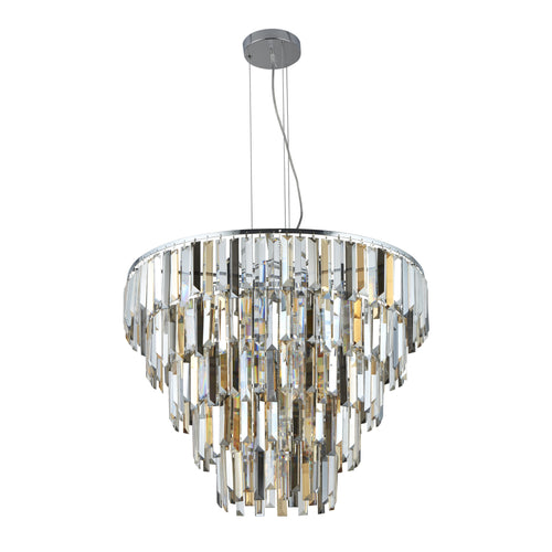 Searchlight CLARISSA - 9-lichts chromen plafondlamp met amber, smokey kristallen prisma druppels