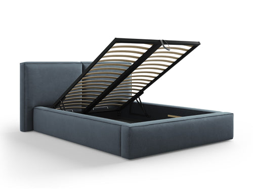 Micadoni Opbergbed met hoofdeinde Jodie 140x200cm, structurele stof, blauw - 228x194x108cm